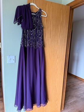 J Kara Purple Sequin Embellished Evening Dress